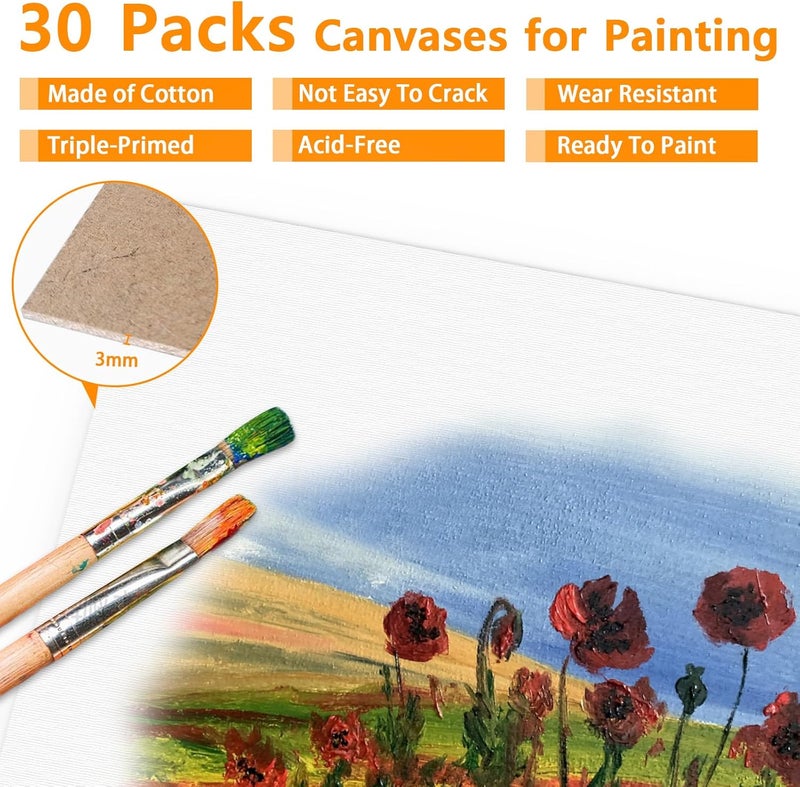 KORCCI Canvas for Painting, 30 Packs(8x8, 8x10, 11.8x15.7), 3 MM Cotton Blank Canvases, Art Canvases Boards for Acrylic Paint, Oil Paint & Wet Water Art Media, Hobby Painters and Beginners - Image 3